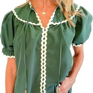 Entro Forest Green Blouse with Cream Accents